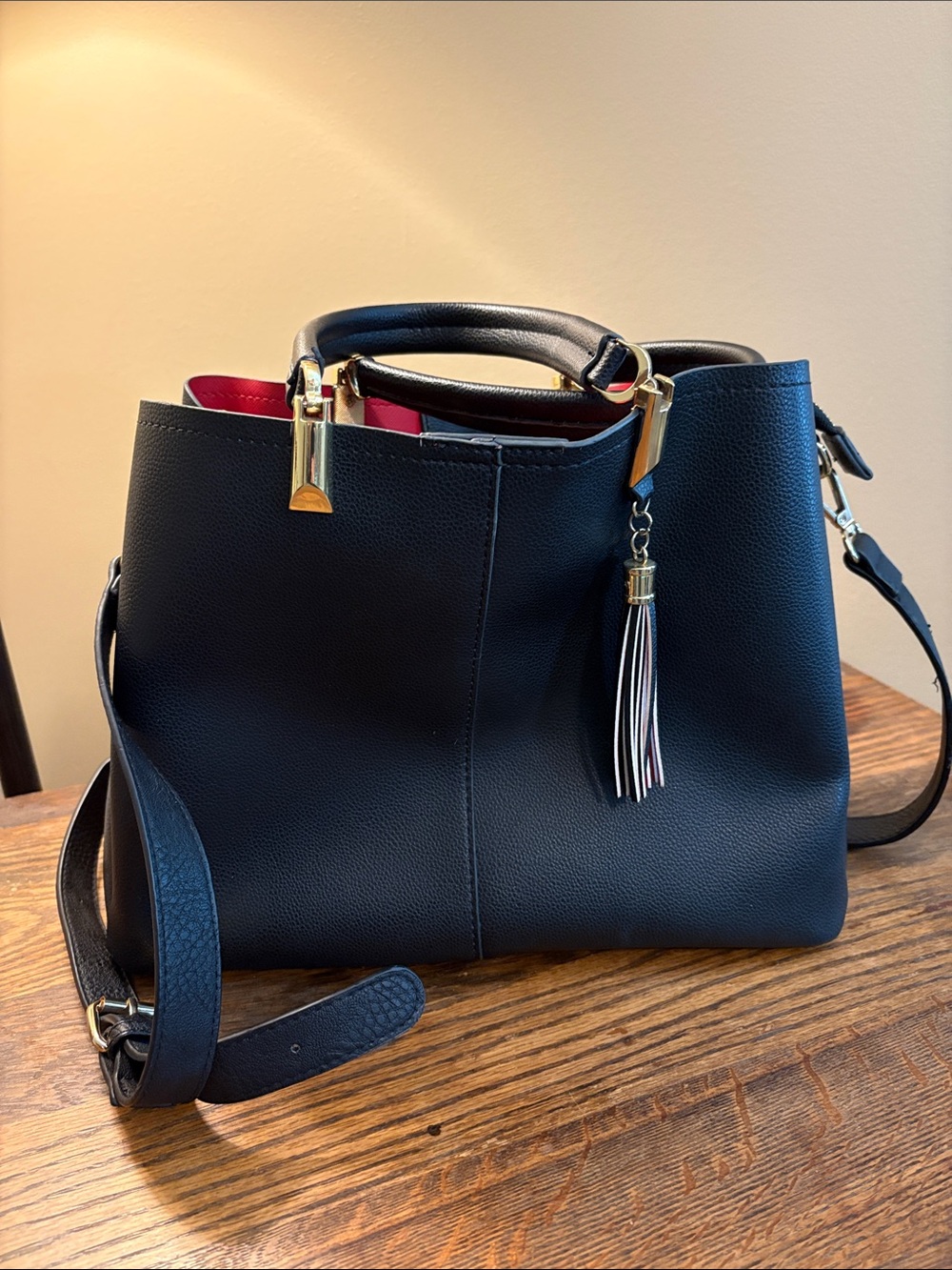 Black  Top-Handle Tote with Tassel Accent